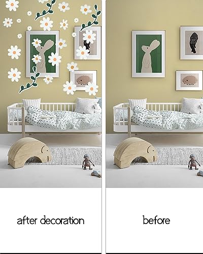 Miniatura 4 de 96 calcomanías de pared con patrón de margaritas, calcomanías de pared de margaritas blancas, calcomanías florales para niños y niñas, guardería,