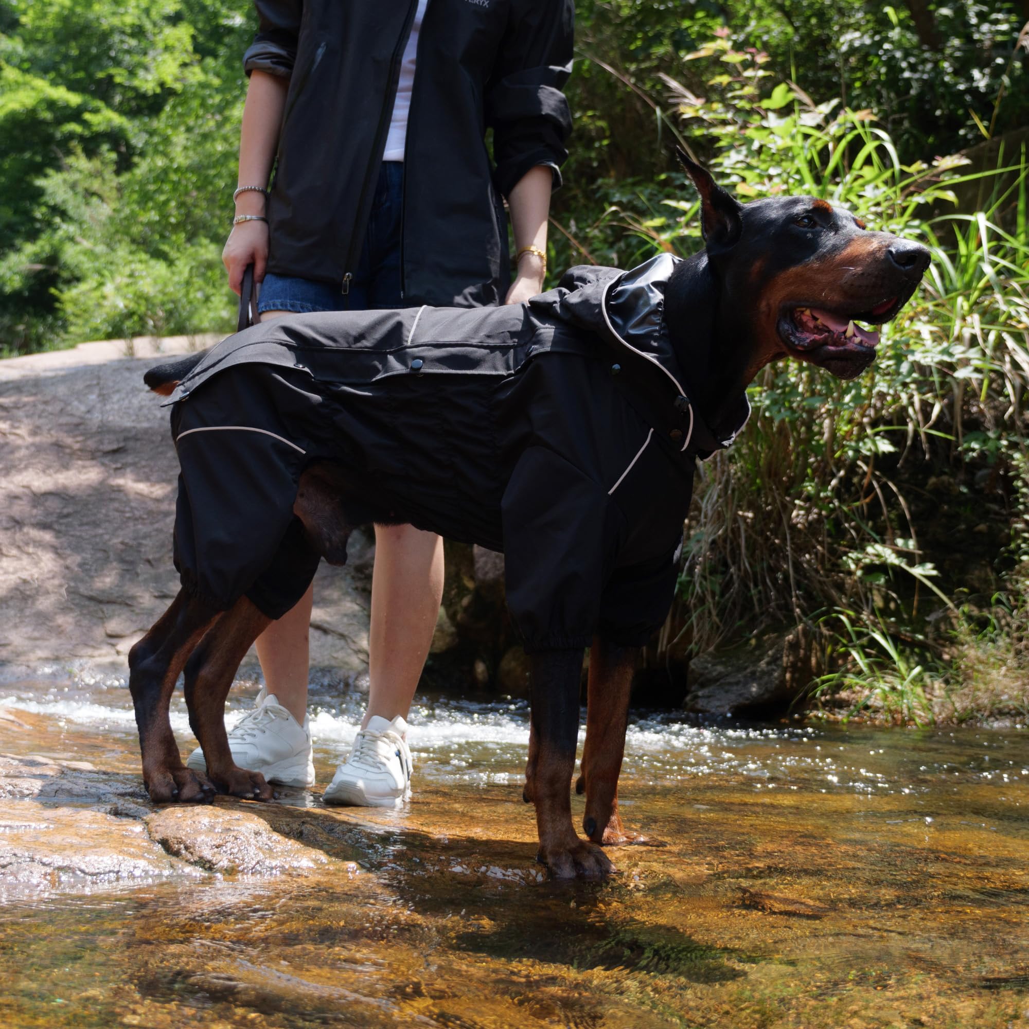 LOVELONGLONG Fleece-Lined Dog Raincoat with Removable Hood, Waterproof Winter Full Body Dog Jacket - Image 4