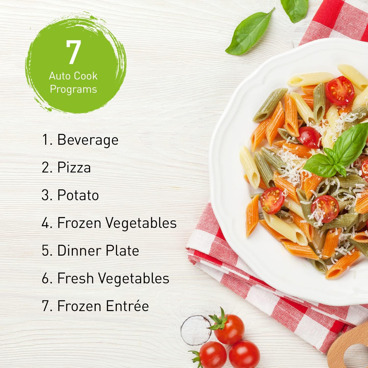 Graphic listing 7 Auto Cook Programs for the Panasonic NNSC669S microwave
