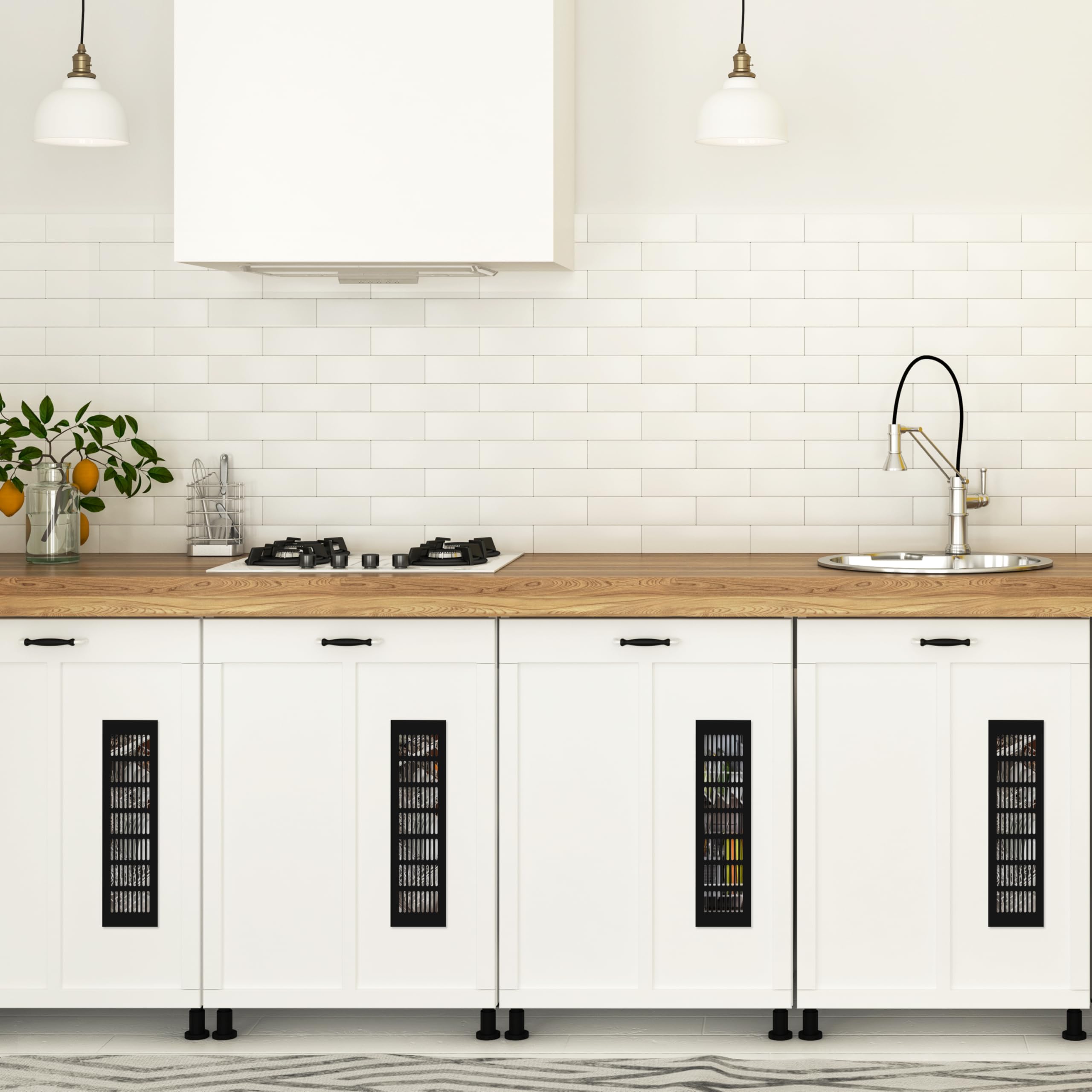 Griglia di Ventilazione 2 Pezzi Griglia Aerazione Rettangolare in Alluminio con viti di Montaggio Griglia d'aria Alluminio per Cucine,Armadi, Bagni, Armadio per Scarpe 80x300mm Nero