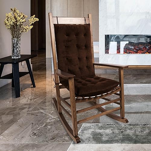 Miniatura 2 de Juego de 2 cojines para silla mecedora, de terciopelo, para respaldo alto y asiento, color marrón