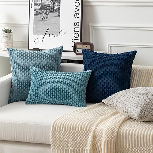 Vista 241 de Kevin Textile - Juego de 2 fundas decorativas para cojines, de pana y con moderno estilo campestre bohemio a rayas para decorar hogar, sofá, cama