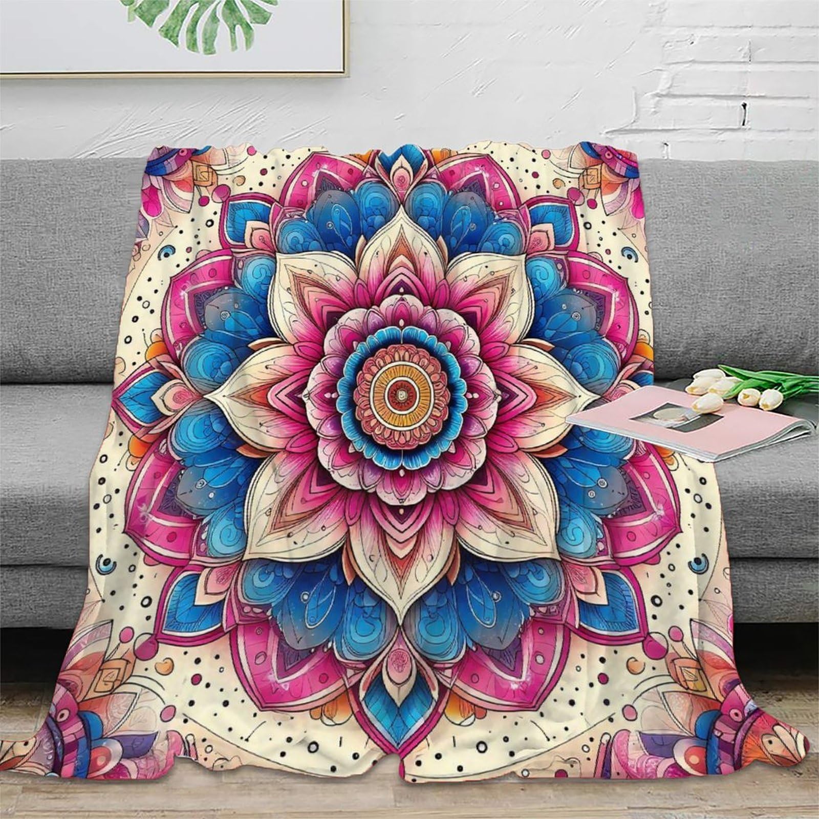 Couverture lit microfibre douce chaude Fleur Mandala 3D plaid 200x230cm