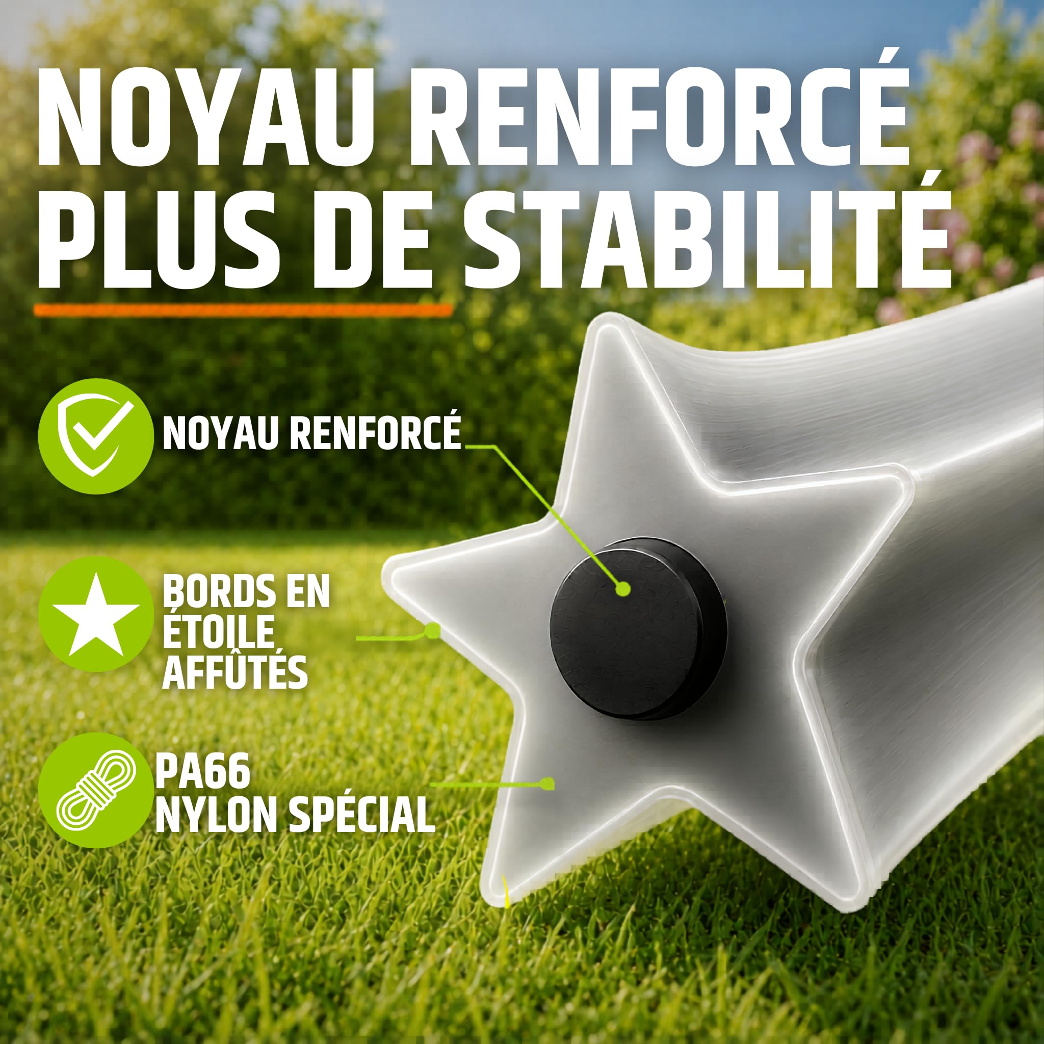 Heckenpracht® Fil débroussailleuse avec noyau renforcé 2mm x 50m | profil étoile extrêmement tranchant | fil pour débroussailleuse | fil pour rotofil