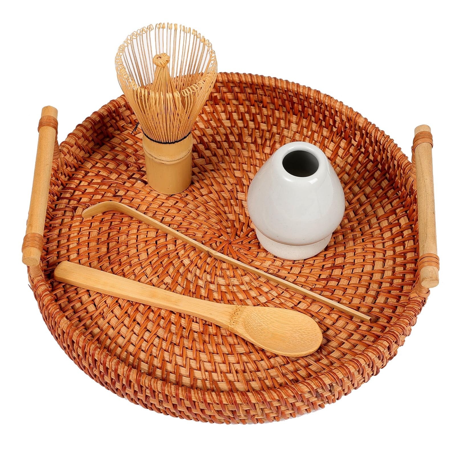 Matcha Whisk Set Matcha Whisk(Chasen) with Matcha Whisk Holder, Matcha Spoon and Matcha Scoop for Matcha Maker White