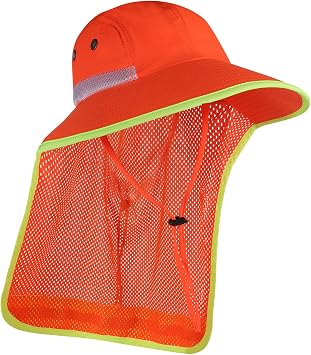 High Visibility Reflective Sun Hat Mesh Work Safety Boonie Hat UPF50+ Wide Brim Bucket Cap for Outdoor Hiking Men Women