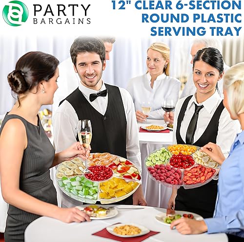 Miniatura 4 de PARTY BARGAINS Bandeja redonda de plástico de 12 pulgadas, 6 secciones, transparente, paquete de 8