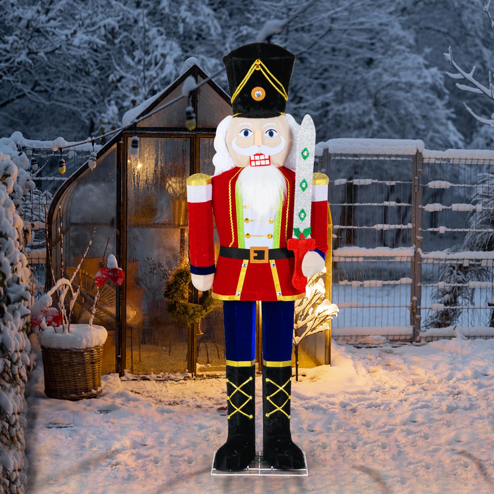 COSTWAY Bożonarodzeniowa figurka dziadka do orzechów, duża, podświetlana dekoracja bożonarodzeniowa XXL, 157 cm, figurka bożonarodzeniowa ze 100 diodami LED, dekoracja bożonarodzeniowa, oświetlenie