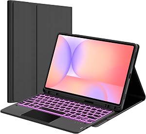 for Samsung Galaxy Tab S10 Lite 10.9"/S10 FE/S9 FE/S9 11 inch Case with Keyboard - 7 Colors Backlit Smart Folio Wireless Tablet Book Cover with Trackpad Keyboard Case with Pen Holder & Touchpad Black