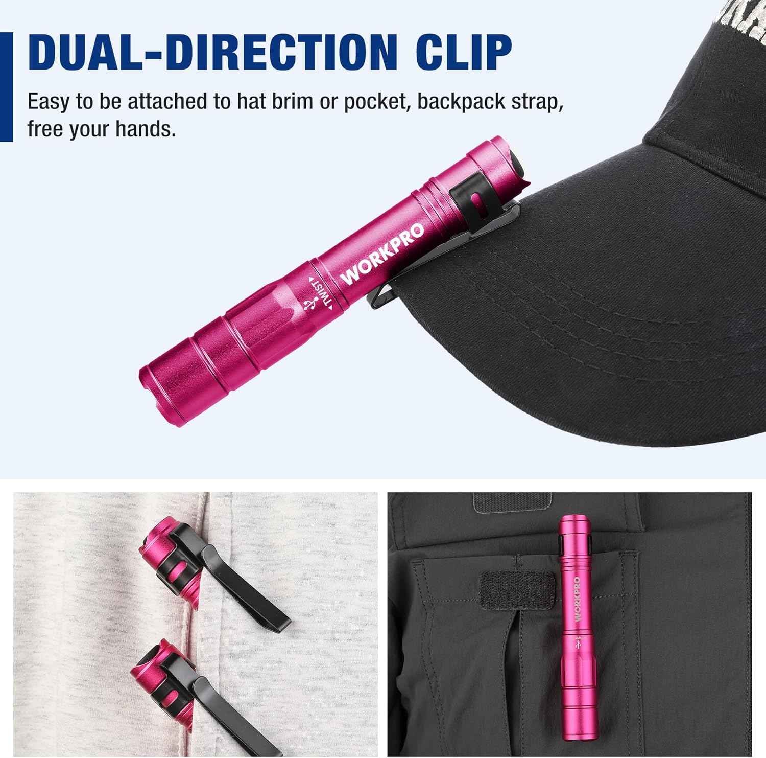 WORKPRO 2 Pack Rechargeable Pen Light Black & 2 Pack Rechargeable Pen Light Pink