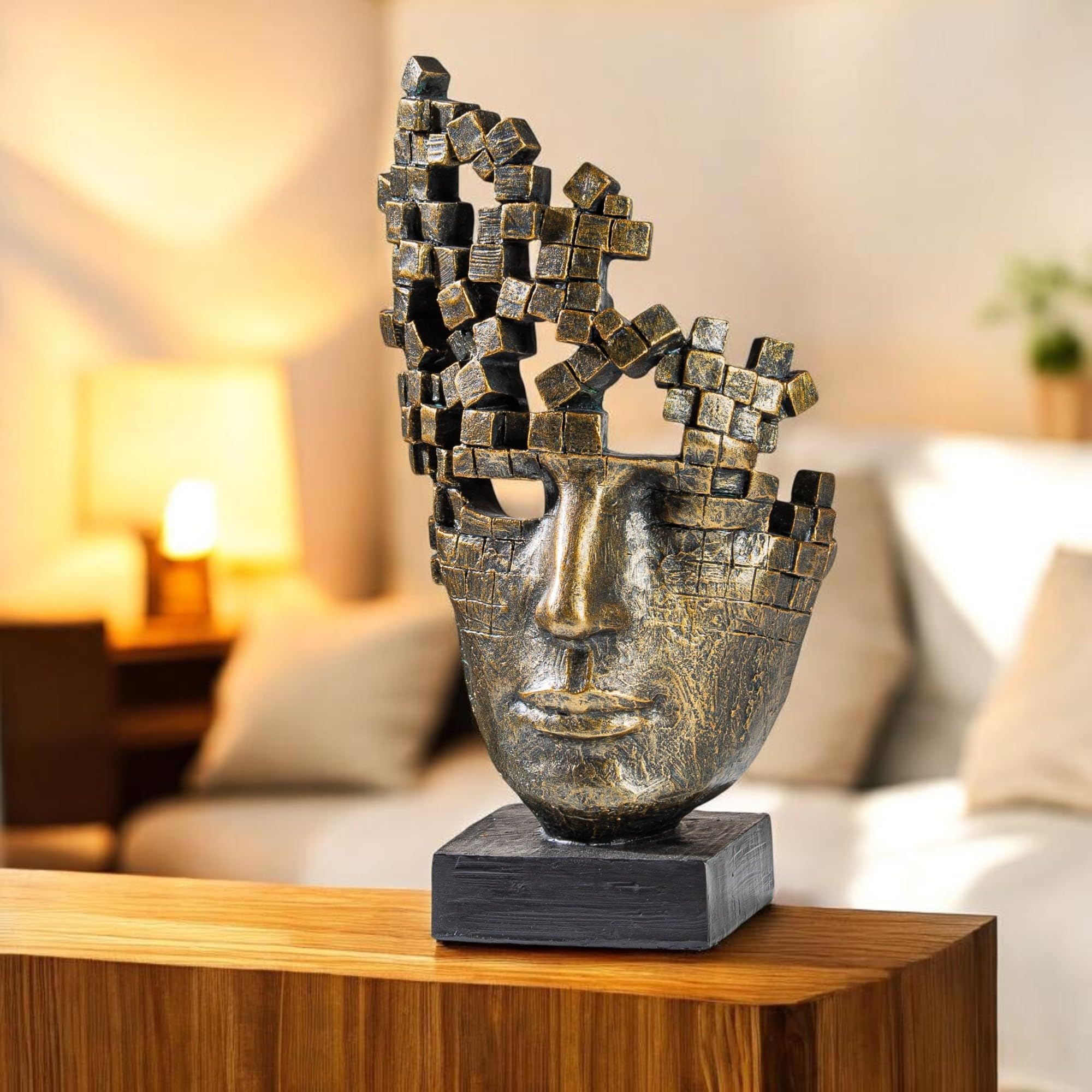 Casablanca Skulptur Male Mask, Deko Figur Bronze, Kunstharz Statue Wohnzimmer, Büro Dekoration H. 30 cm x B. 16 cm - Moderne Skulpturen, Bürodekoration