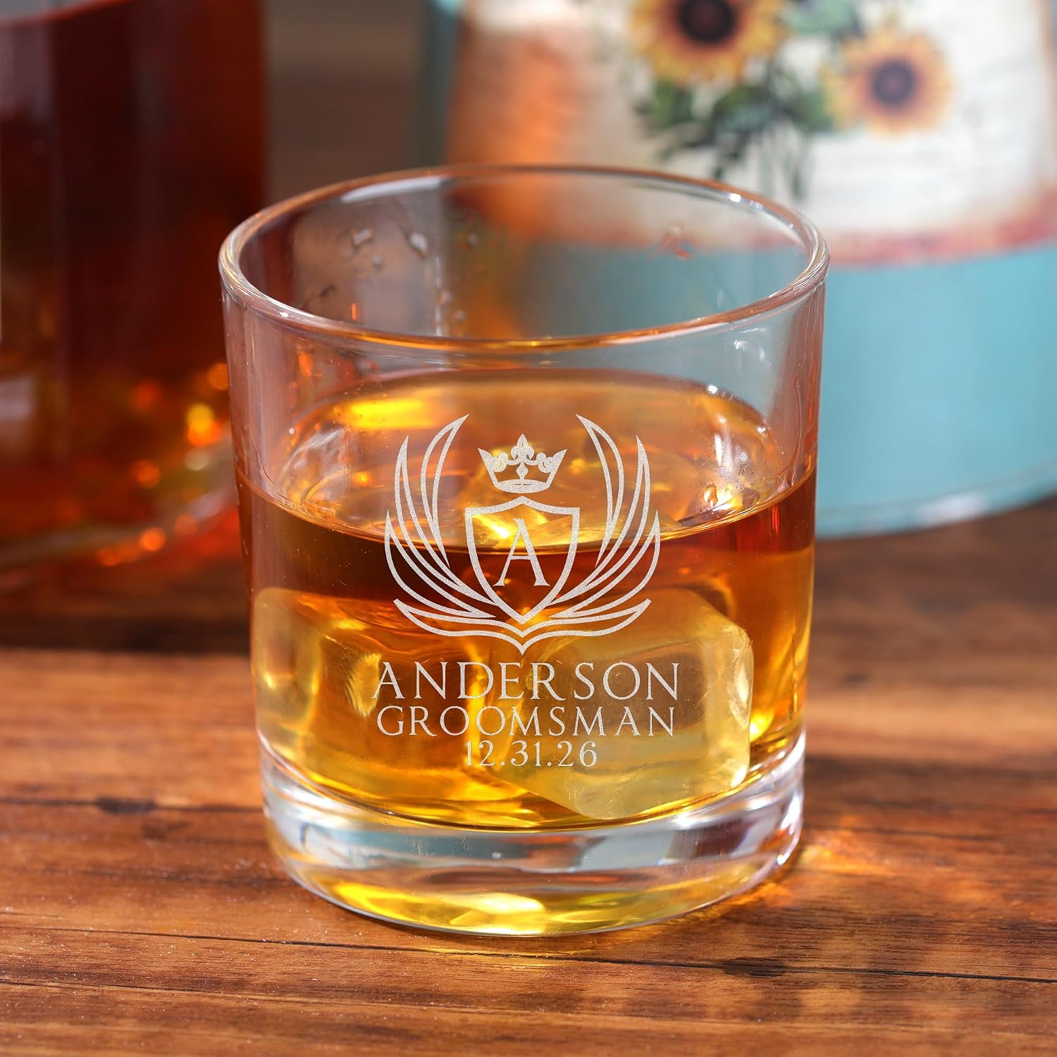 Personalized Groomsmen Whiskey Glasses – 12oz Best Man Bourbon Glasses, Custom Etched Scotch Glass, Engraved Groomsmen Gifts for Wedding Favors, Best Man Proposal Gifts, Bachelor Party (Whiskey Glass)