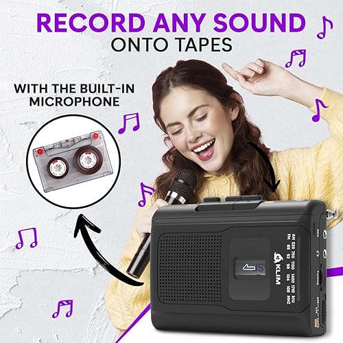 Miniatura 4 de KLIM Reproductor de cinta de casete K8 portátil con auriculares F1 - Grabadora de casetes - Nueva versión - Walkman AMFM - Micrófono y altavoz