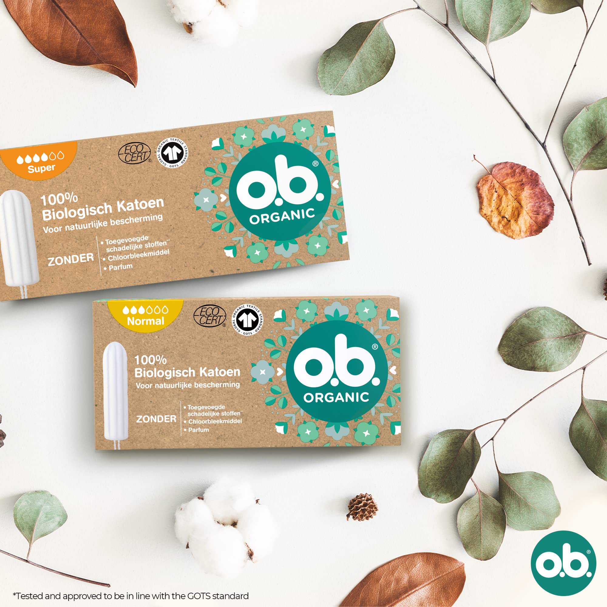 o.b. Organic Normal Biotampony na średnie do cięższych dni miesiączkowych z 100% biobawełny, z zakrzywionymi rowkami zapewniającymi niezawodną i naturalną ochronę, 6 x 16 sztuk