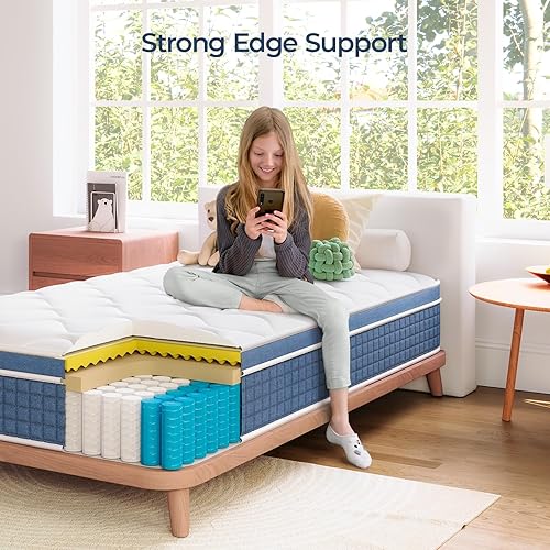 Miniatura 5 de koorlian Colchón individual de 10 pulgadas, colchón híbrido de tamaño individual en una caja, colchón de cama individual con resortes individuales y