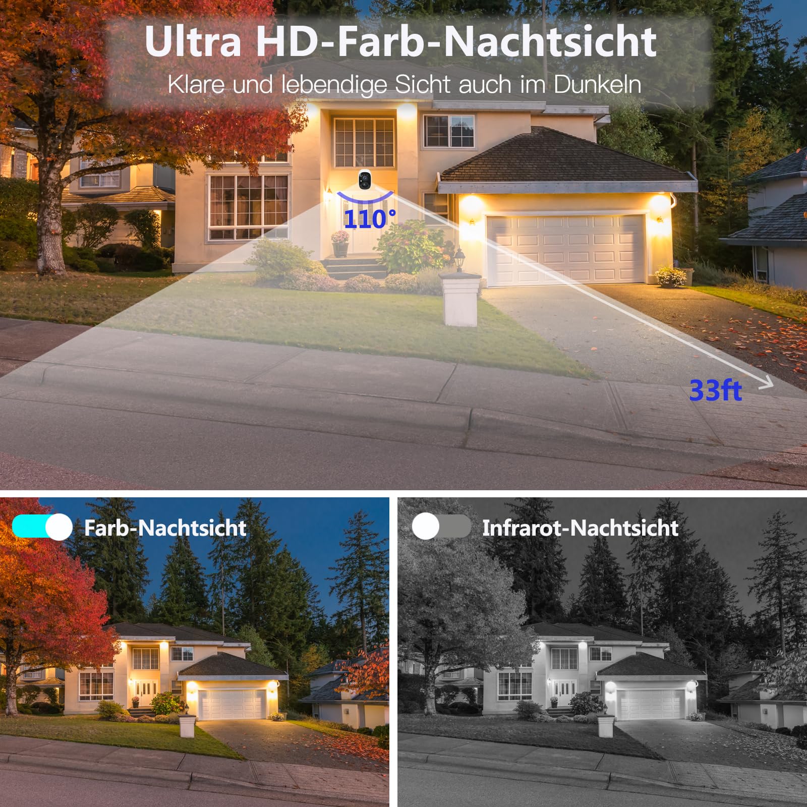 G-ELEK Überwachungskamera Aussen Akku, Außenkamera WLAN Kabellos, Außenkamera mit Solarpanel, 2K 3MP, Wetterfest, Farbige Nachtsicht, AI Bewegungserkennung, 2-Wege Audio, 2,4 GHz