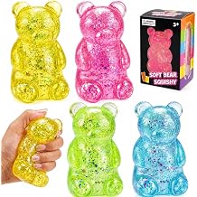 4pcs Squishy,Gummy Bear Squishies,Kawaii Stress Fidgets Sensory Squeeze Toys for Kids,Stretchy Pull Toy for Kawaii Desk Decor,Birthday Party Favors,Classroom Prizes