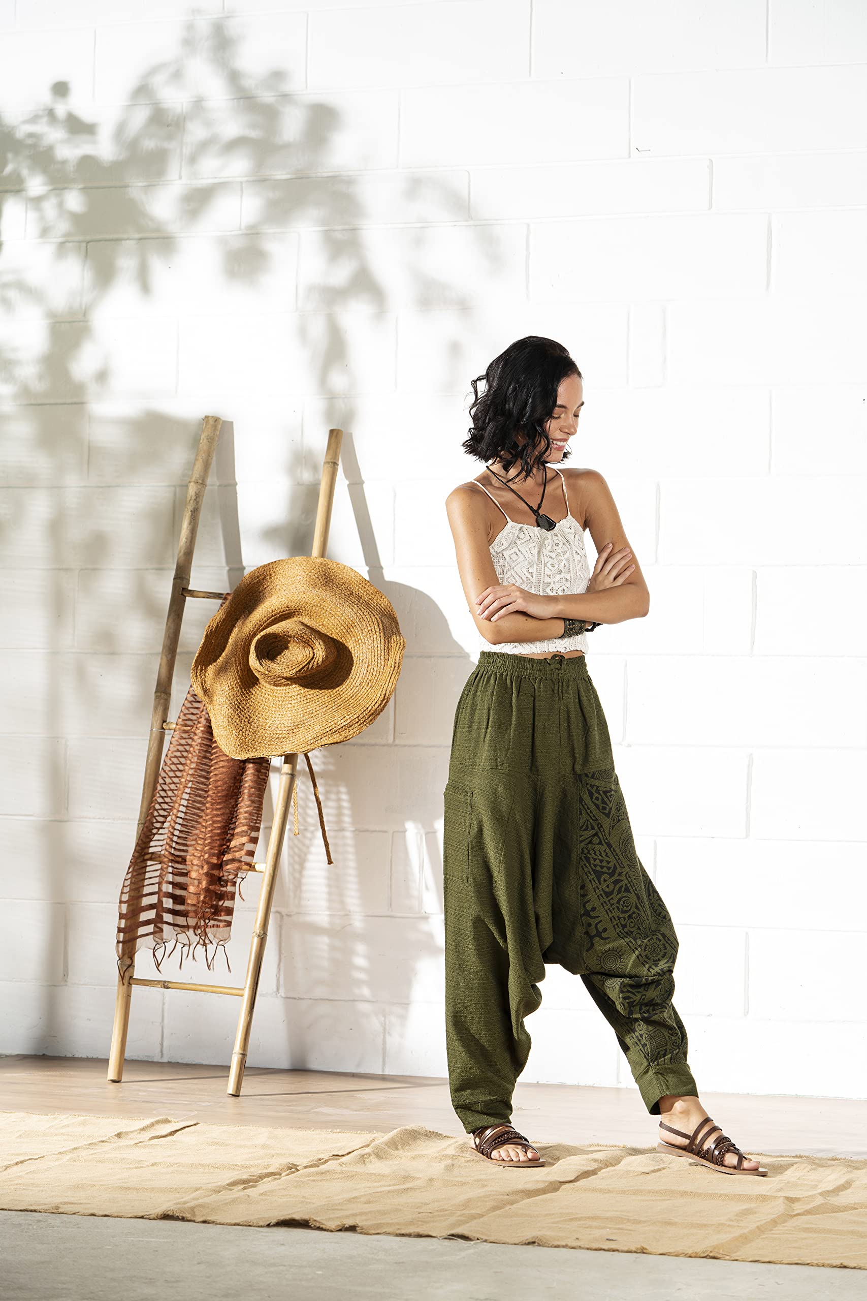 The Veshti Company Printed Hippie Style Boho Harem Pants for Women's, Low Crotch Baggy Loose Yoga Pajama Tribal Pant, Green - Hellbound Heathen, L 3