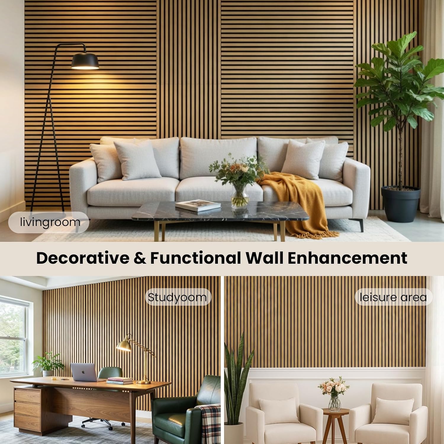 Wood Slat Wall Panels - 4 Pack 47.2" × 23.6" - Acoustic Sound Proof Panels Noise Reduction for Home Office Studio, 3D Fluted Sound Dampening Absorbing Panels, Oak
