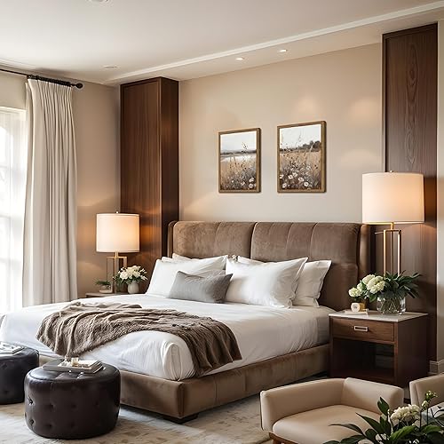 Miniatura 7 de Juego de 2 cuadros de arte de pared vintage con marco de madera, arte retro de granja, flores silvestres, cuadros artísticos, campos florales,