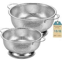 Pleafind Colander for Kitchen - 5 QT & 3 QT Stainless Steel Strainer with Handle, Kitchen Strainer Colanders Bowl for Pasta, Noodles, Spaghetti, Vegetables and Fruits, Rust-Resistant & Dishwasher Safe