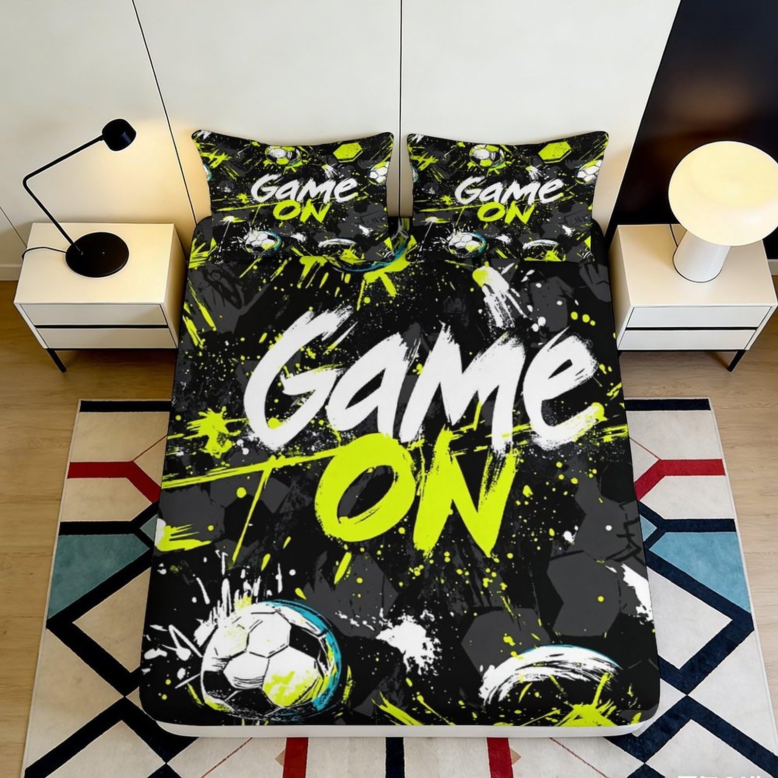 Pnayamiorkfel Style-4 3D Printed Graffiti Soccer Fitted Sheet Microfiber Soft Breathable Splash Football Bed Cover Bedroom Decor 90X200x25cm