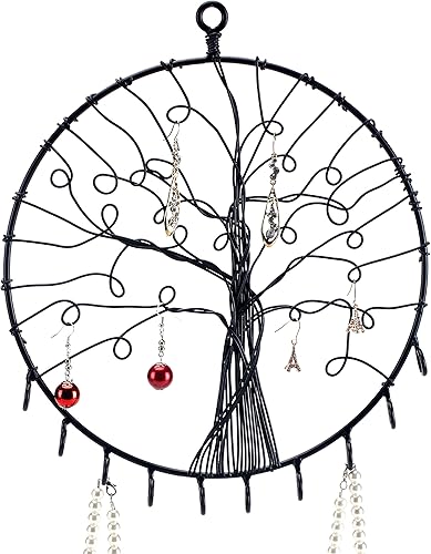 Vista 7 de Estante Montado en la pared diseño de espirales de metal negros de almacenamiento de cosméticos c/20 Collares para colgar – MyGift Negro,Negro