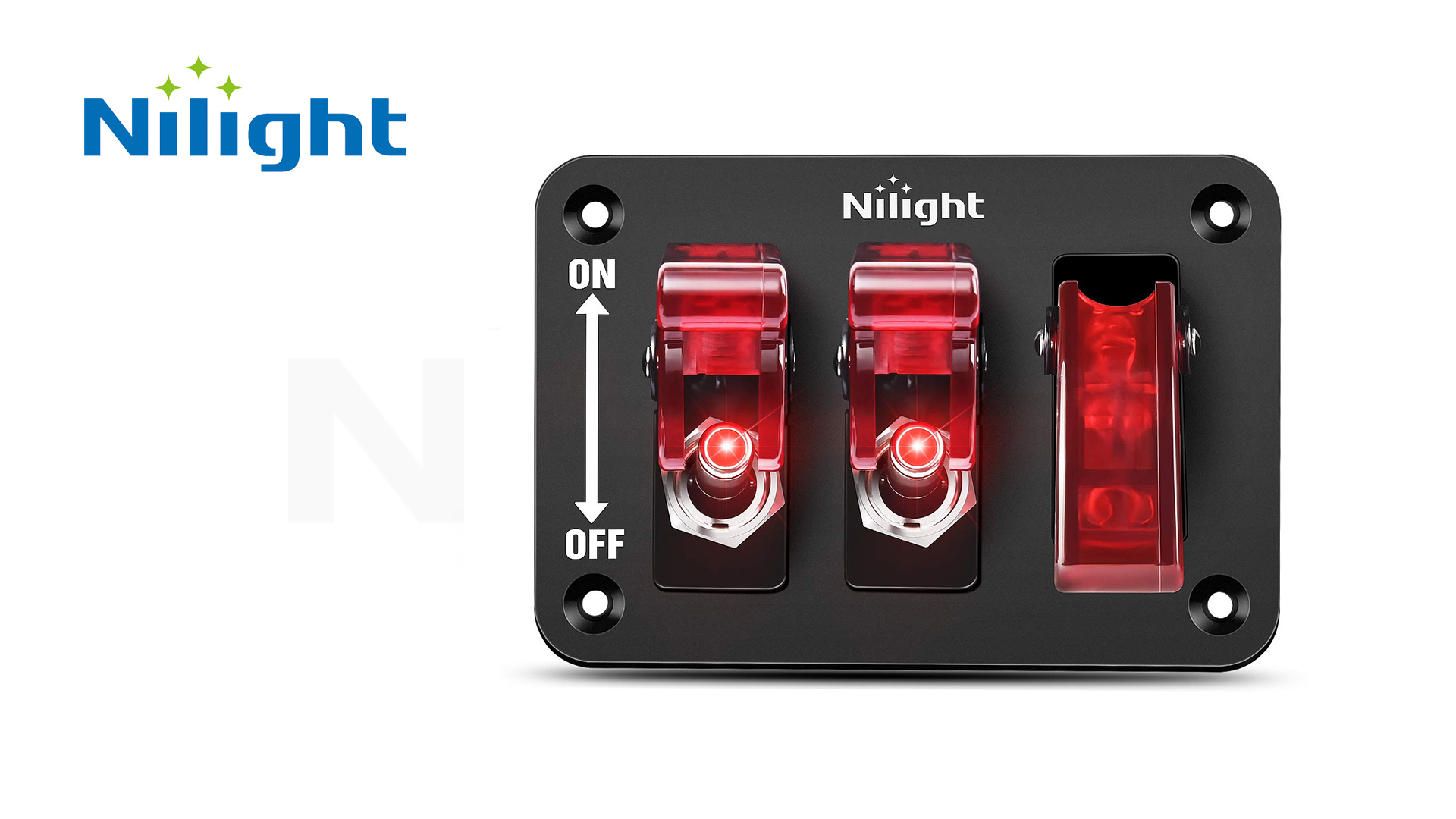 Image of Nilight 3 Gang Toggle Switch 12V Rocker Switch Panel with LED Light and Flip Cover Heavy-Duty ON /Off Switch Plate 3 Pin SPST,2 Years Warranty