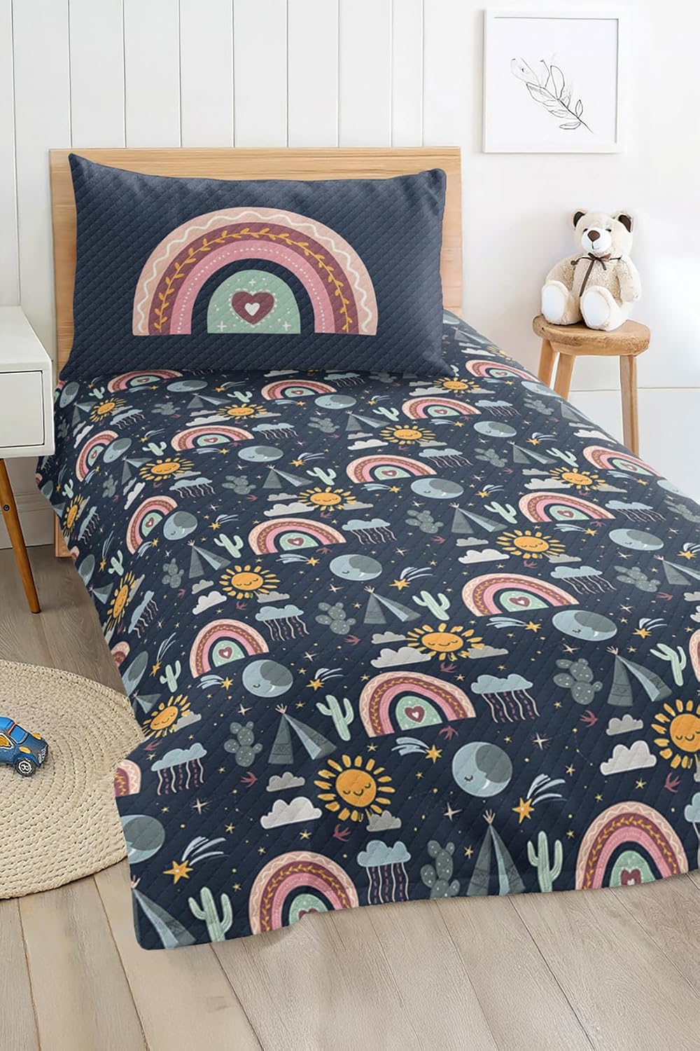 SODEF Bedding Set Rainbow Pattern Kids and Teens Room Quilt Cover Set Lightweight Soft Cotton Polyester Blend Fade Resistant 2 Piece - Multicolor, One Size
