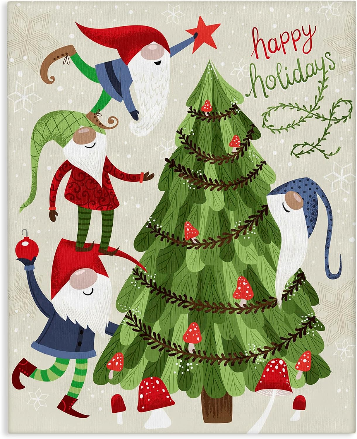 Stupell Industries 'Happy Holidays Christmas Gnomes Mushroom Forest Tree', Canvas Art, 16 x 20 Inches, Easy to Hang and Sturdy, Made in USA, by Arrolynn Weiderhold