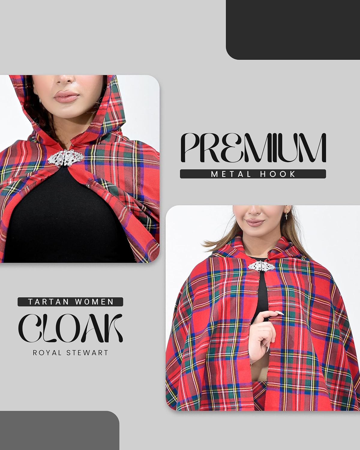 Highland Redstone Cloak Tartan P.V for women - Scottish Tartan Cloak for Stylish Comfort and Warmth