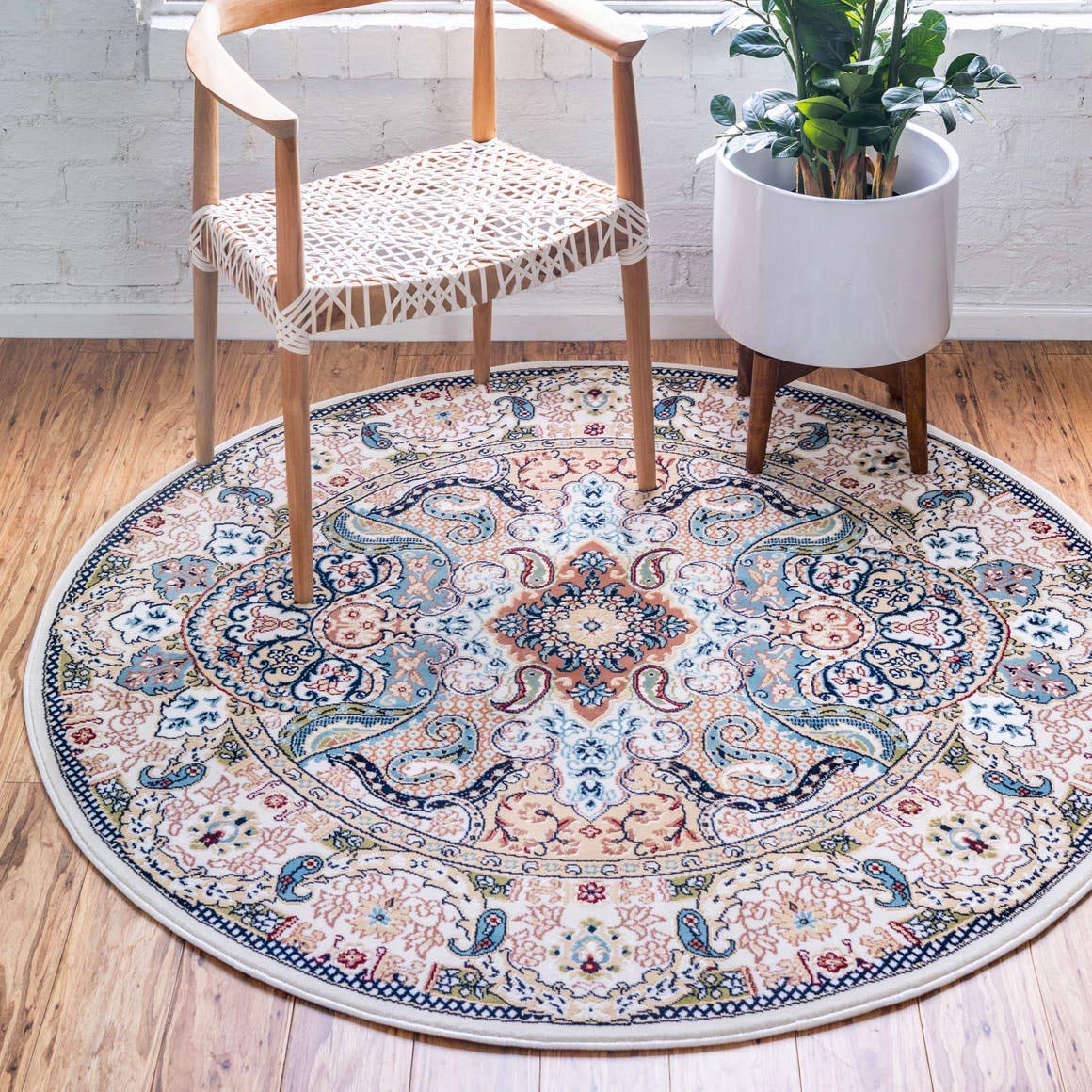 Unique Loom Narenj Collection Classic Traditional Medallion Textured Design Area Rug, Round 5' 0" x 5' 0", Ivory/Tan