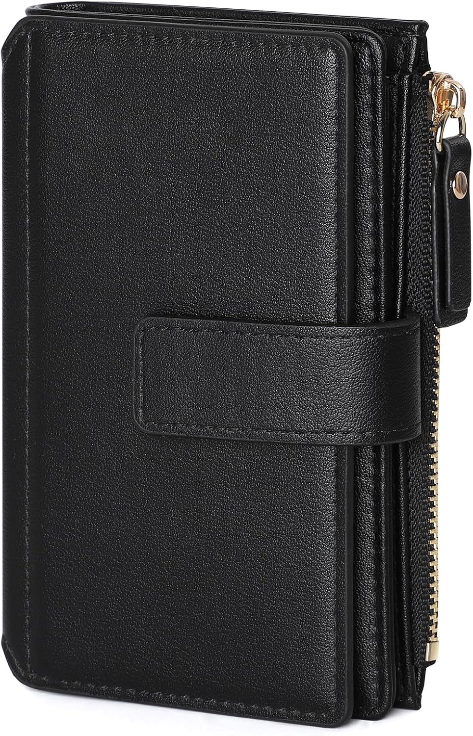 Small Wallet Women RFID Blocking Soft Leather Compact Card Holder Wallet with Zipper Coin Pocket, 2 ID Windows, Holds 16 Cards Womens wallet for Daily Travel & Commute With Gift Box, Black