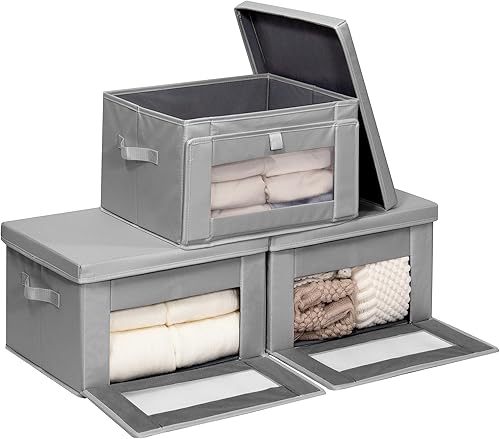 Miniatura 1 de Contenedores de almacenamiento de tela gruesa con tapas, caja de almacenamiento plegable con ventana transparente, cestas decorativas para ropa,