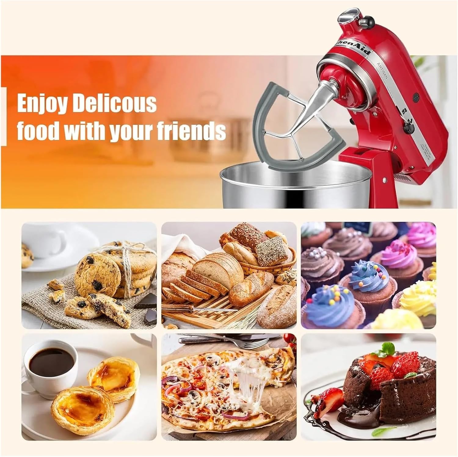 Paddle Attachment，Compatible for 4.5-5 QT Tilt-Head Stand Mixer Replacement Silicone Beater Bowl Scraper Blade