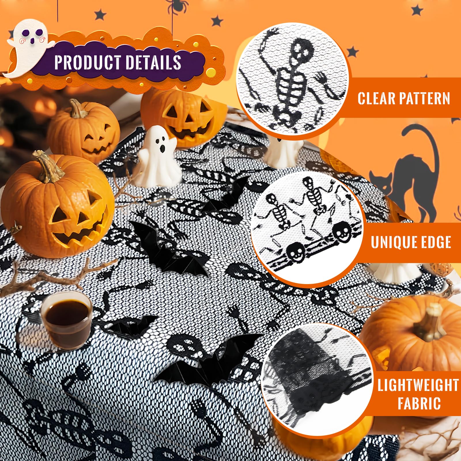 Chemin De Table Octogonal Toile D'Araignée Halloween Nappe Accessoires De F Te Noir Taille Unique