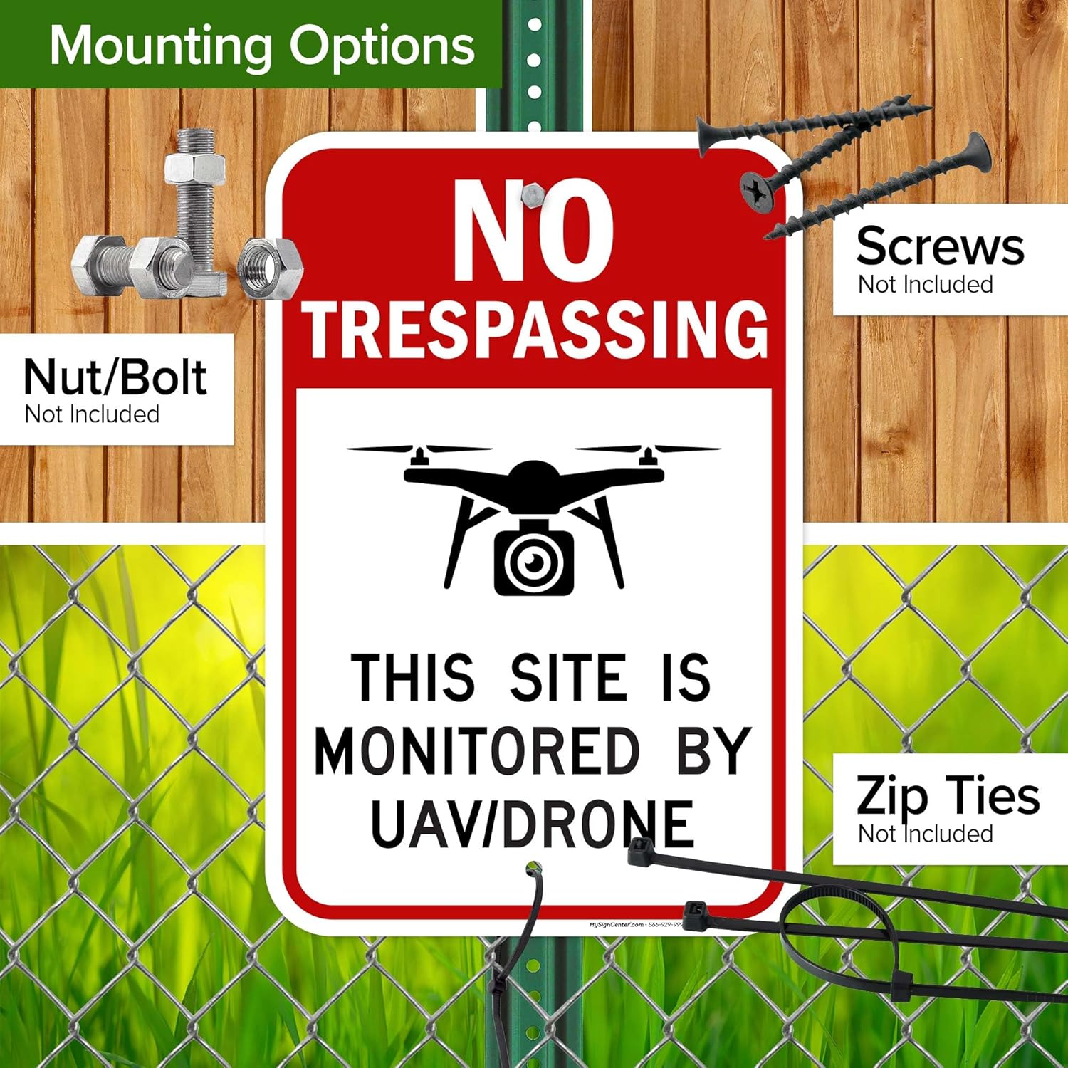 No Trespassing This Site Is Monitored By UAV/Drone Sign, 12x18 Inches, Rust Free .063 Aluminum, Fade Resistant, Made in USA by My Sign Center