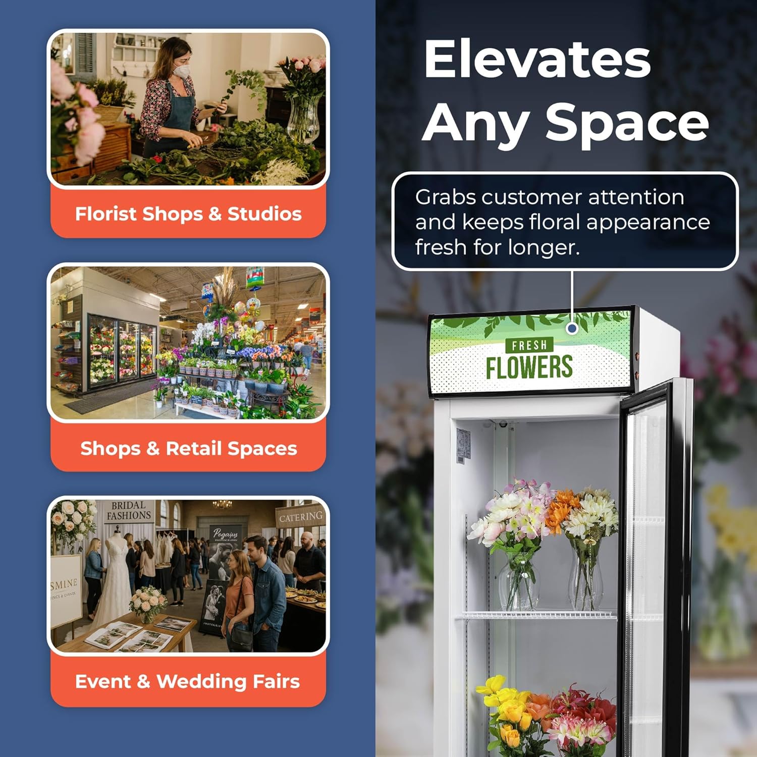 Procool 1-Door Floral Cooler - 12.7 Cubic Ft, 23” Wide, Energy Efficient Flower Fridge With Glass Door, Illuminated Sign, White Interior & LED Lighting - White Flower Refrigerator