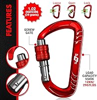 Vista 3 de 12kN (2697 lbs) Heavy Duty Carabiner Clips, for Securing Pets, Outdoor, Camping, Hiking, Hammock, Dog Leash Harness, Keychains