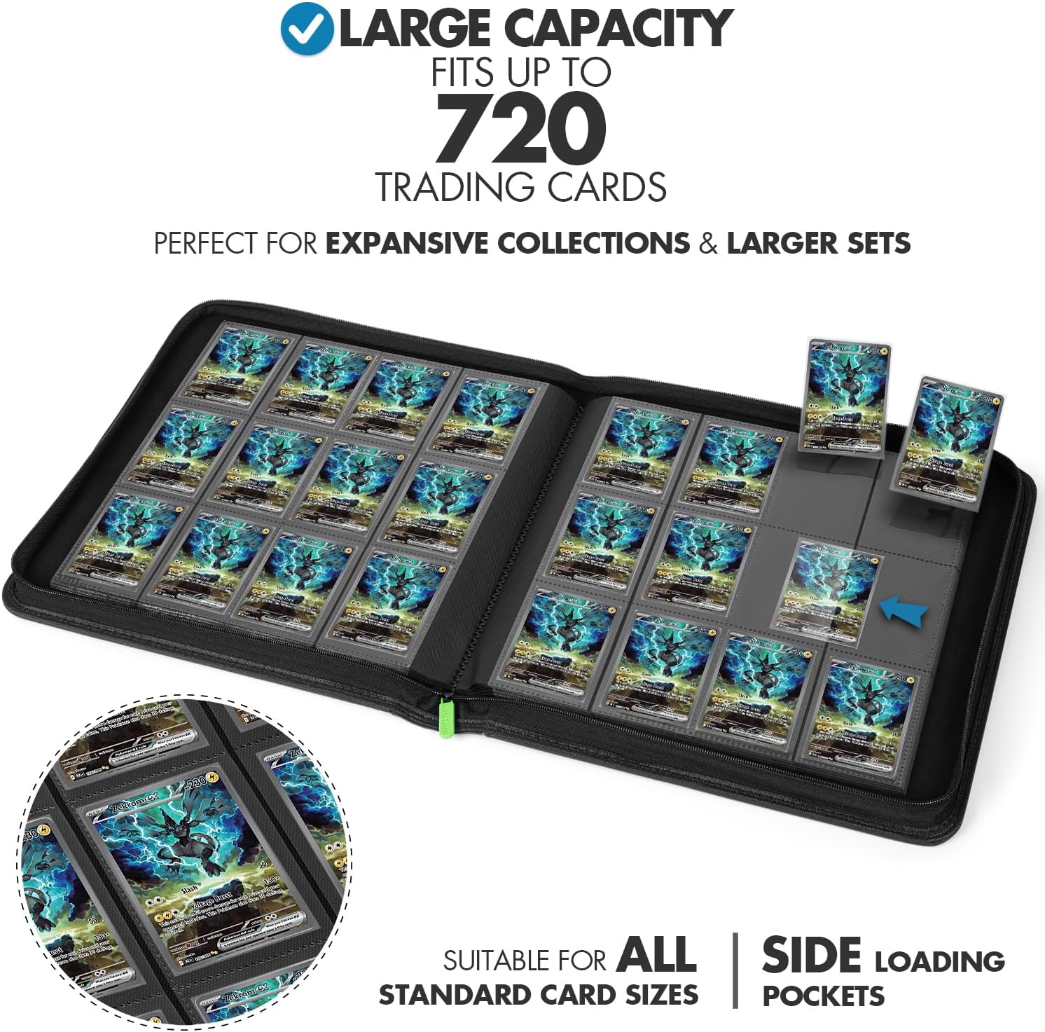 FunGuys Trading Card Binder, 12 Pocket, 720 Side Loading Sports Card Collection Binder for Yugioh, MTG, TCG