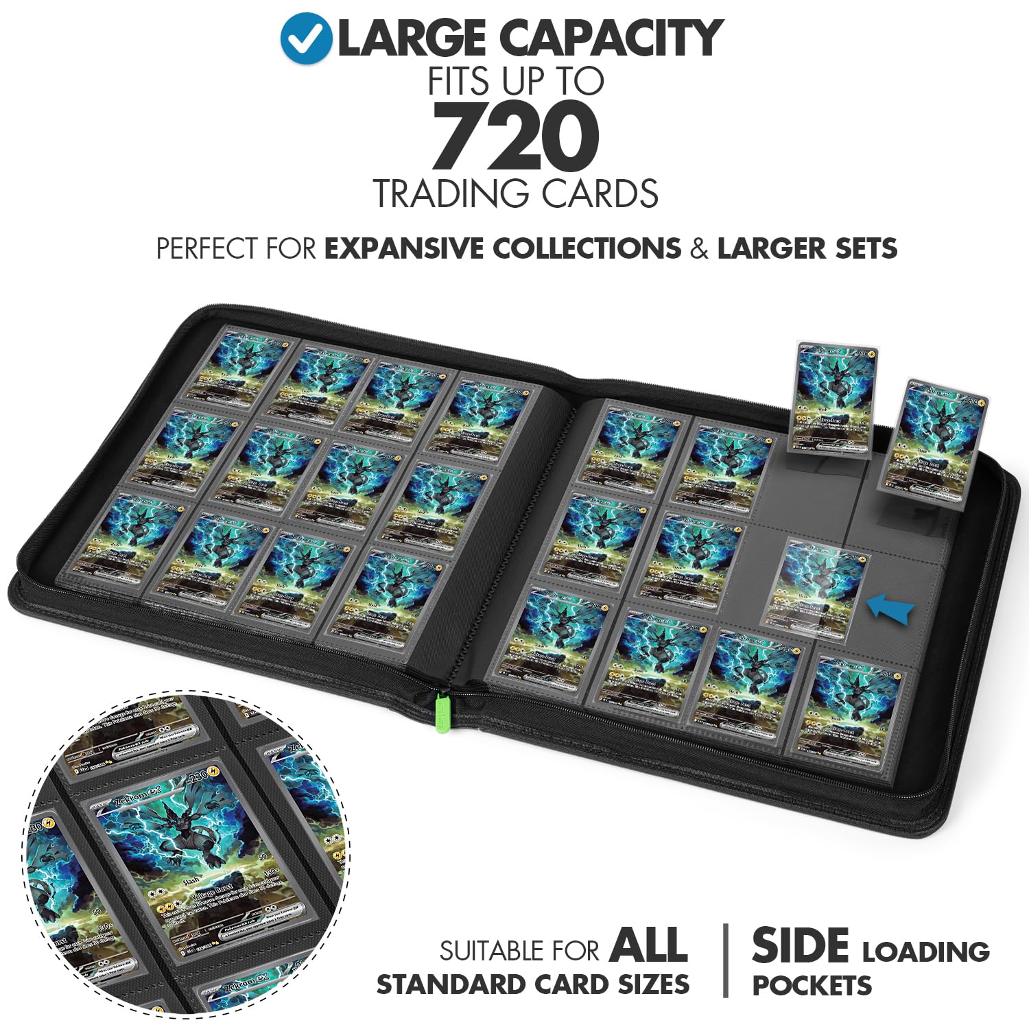 FunGuys Trading Card Binder, 12 Pocket, 720 Side Loading Sports Card Collection Binder for Yugioh MTG, TCG - Image 2