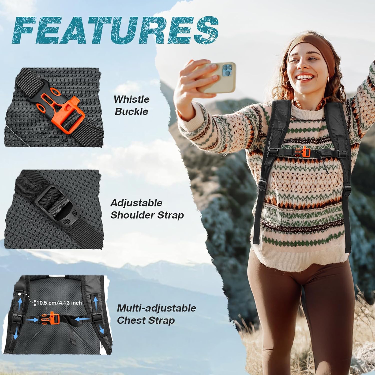 G4Free Packable Hiking Backpack 20L Lightweight Foldable Travel Daypack with Thickened Back Panel for Men Women(Black) - Image 5