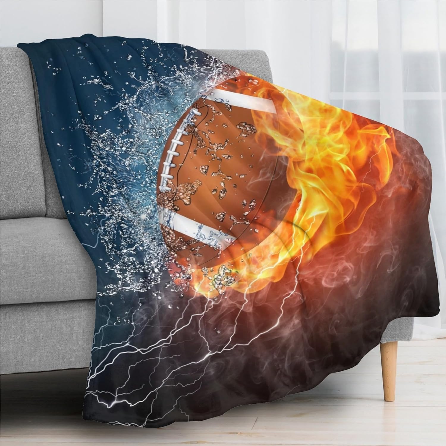 American Football Ball Cool Sport Throw Blanket Super Soft Warm Bed Blankets for Couch Bedroom Sofa Office Car, All Season Cozy Flannel Plush Blanket for Girls Boys Adults, 50"X40"
