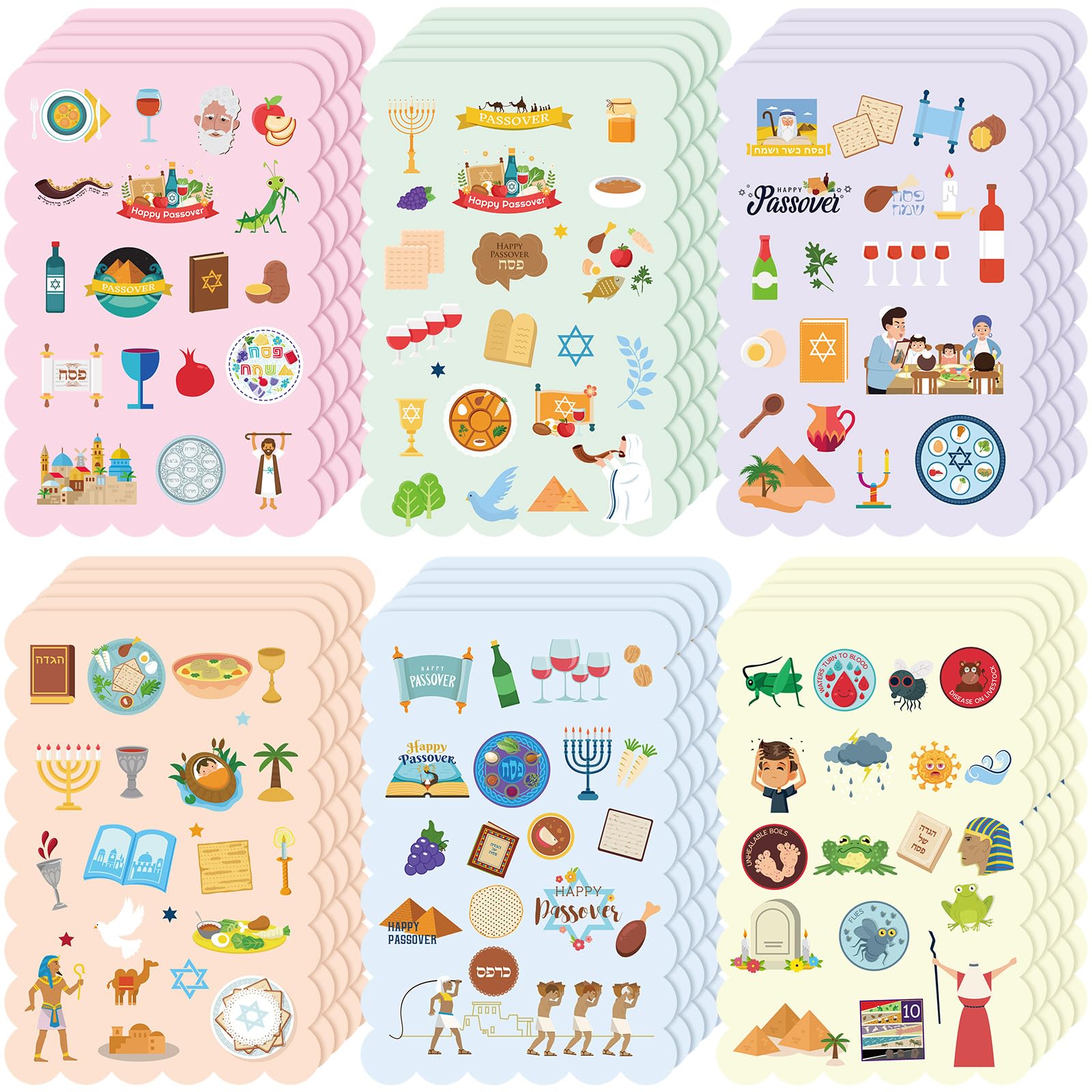 Autocollants fête de Pâque juive : lot de 30 feuilles en 6 styles variés pour enfants