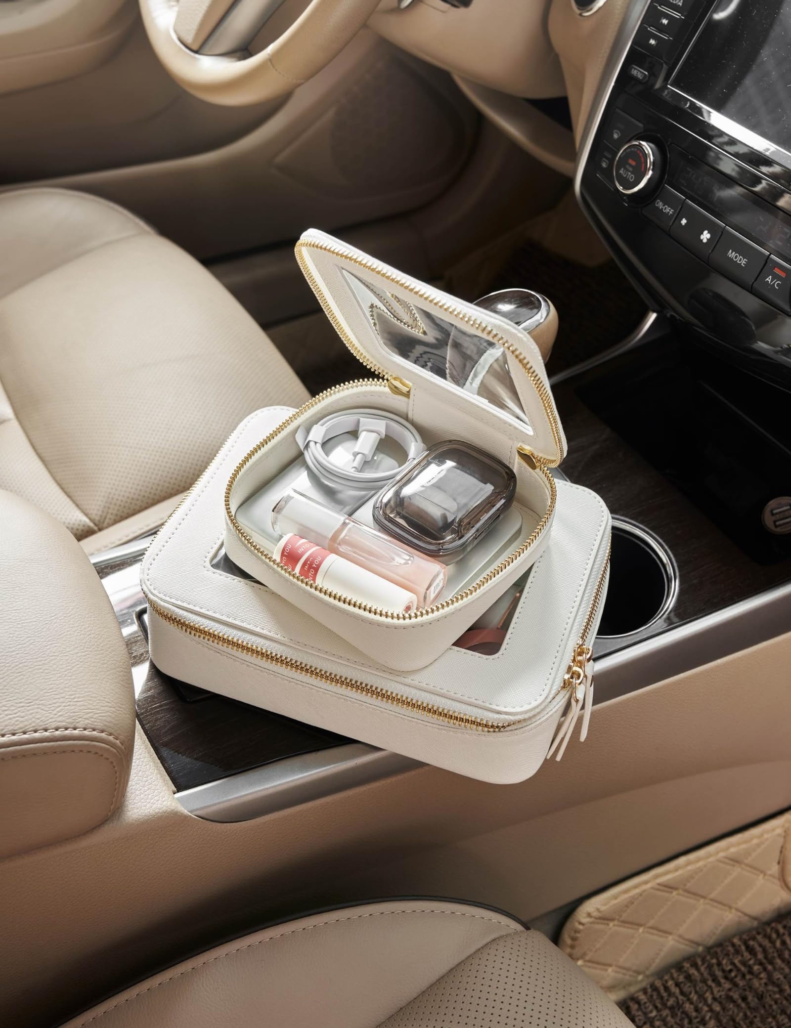 Popvibe Beauty case trasparente da viaggio, borsa cosmetica trasparente con cerniera, organizer portatile per trucchi, borsa compatta da viaggio per auto essenziale