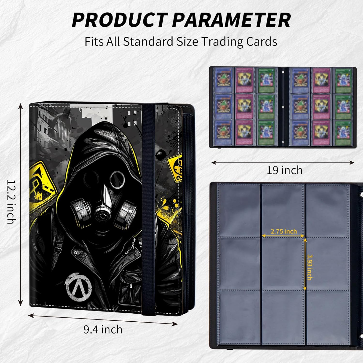 Leather Trading Card Binder 9 Pocket Holder 540 Cards with Elastic Band, Baseball Card Binder Card holders for Playing Cards, for Sports Fans, MTG, Trading Cards, A Black Hooded Man