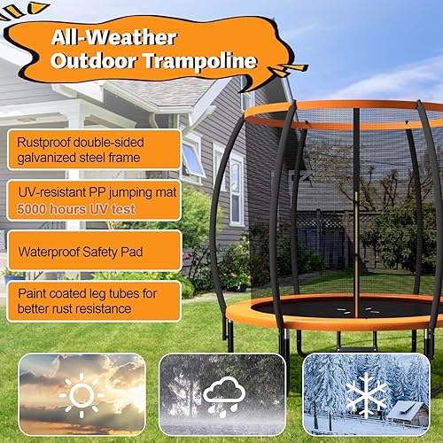 Miniatura 9 de Giantex Trampolín de 8 pies, 10 pies y 12 pies para niños, cama elástica grande para exteriores aprobada por ASTM con red, escalera, marco de acero