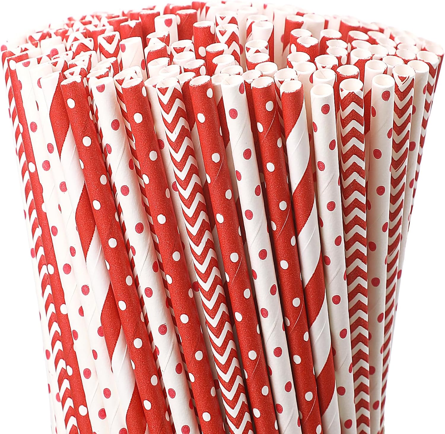 Jutom 1000 Pcs Christmas Paper Straws 4 Styles Disposable Red and White Paper Drinking Straws Stripe Bicolor Stripe Dot Mix for Christmas Supplies and Party Favors - Image 2