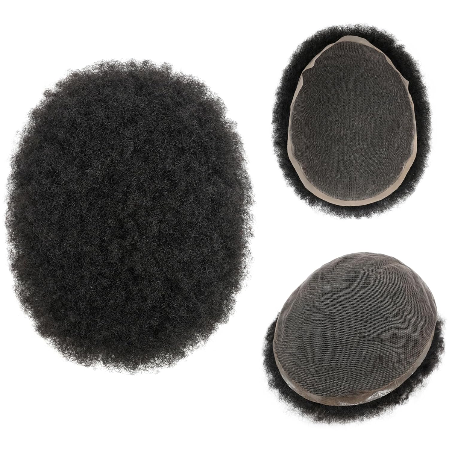 Afro Toupee 4MM Tight Curly Hair for Black Men, 100% Human Hair Repalcement System for Men 8x10inch Breathable Transparent Lace Base Hairpiece Arican American Wigs(4MM, 1B# Natural Black)