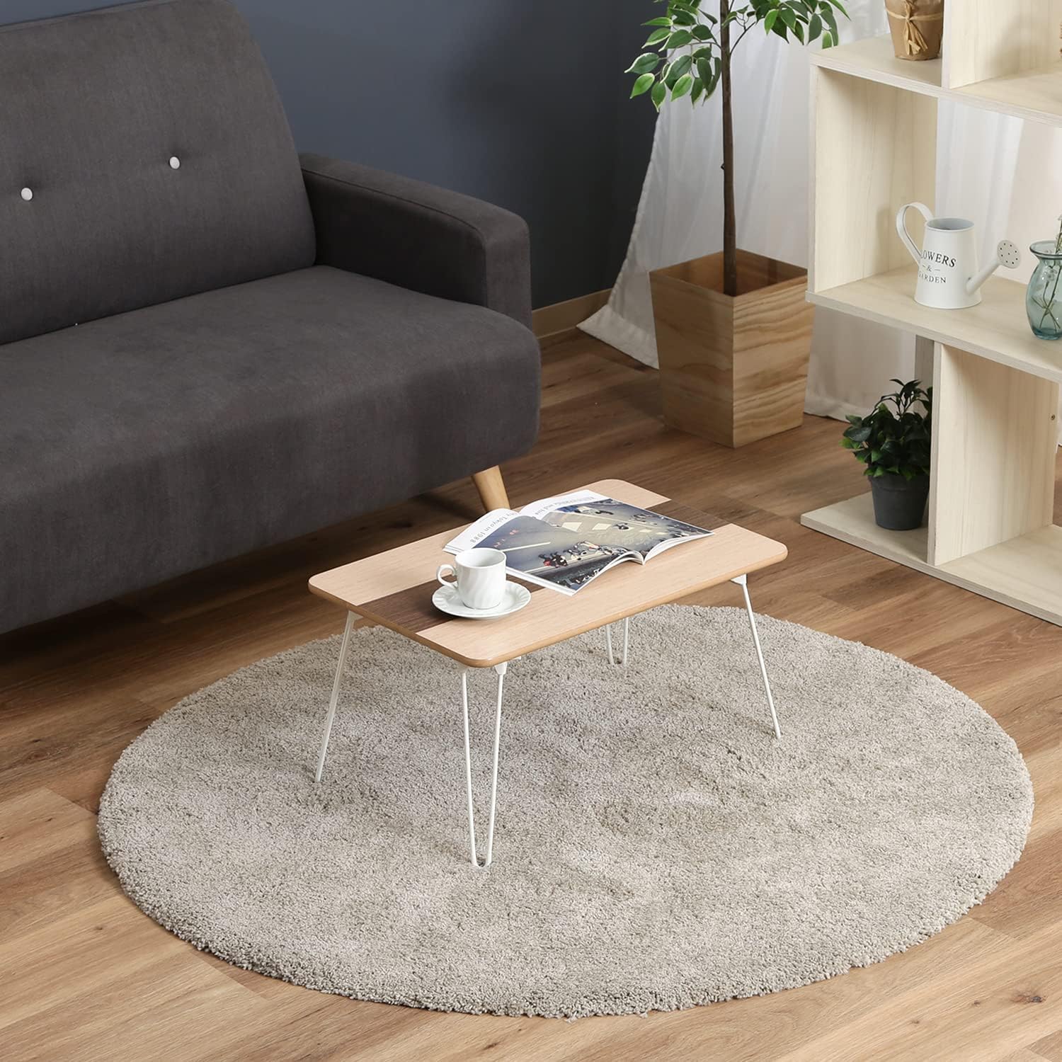 No Double Trade Veneered Folding Low Table Line 60 cm Wide Natural Brown 10495